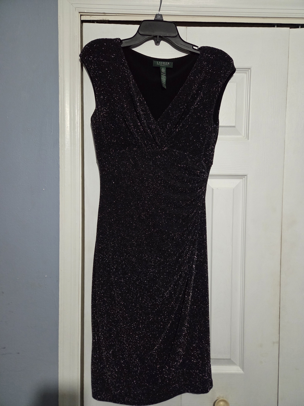 Lauren Ralph Lauren Black Sparkle V-Neck Cap Sleeve Midi Dress